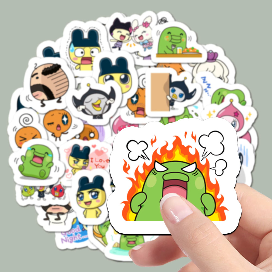 40 Stück PersonaliToys Tamagotchi Cartoon Graffiti Aufkleber aus wasserfestem PVC in Multicolor zur DIY Dekoration - Bild 2