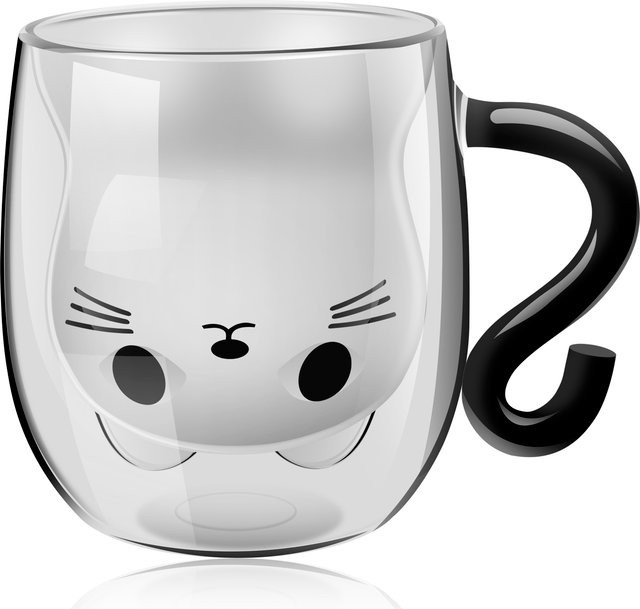 Willstar Transparente doppelwandige Glastasse mit Katzenmotiv und Griff - Bild 1