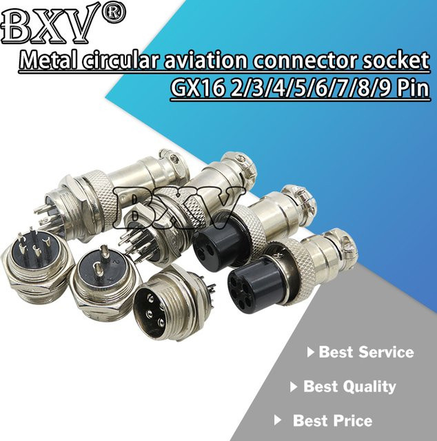 BXV GX16 Luftfahrt Stecker und Buchse Set aus Metall in Silber, 16mm Rundstecker für 2 bis 9 Pin Varianten - Bild 1