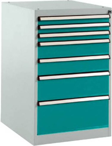 Manuflex BASETEC Schubfachschrank SP1128.5021 Stationär, Wasserblau RAL 5021, 7 Schubfächer, abschließbar - Bild 1