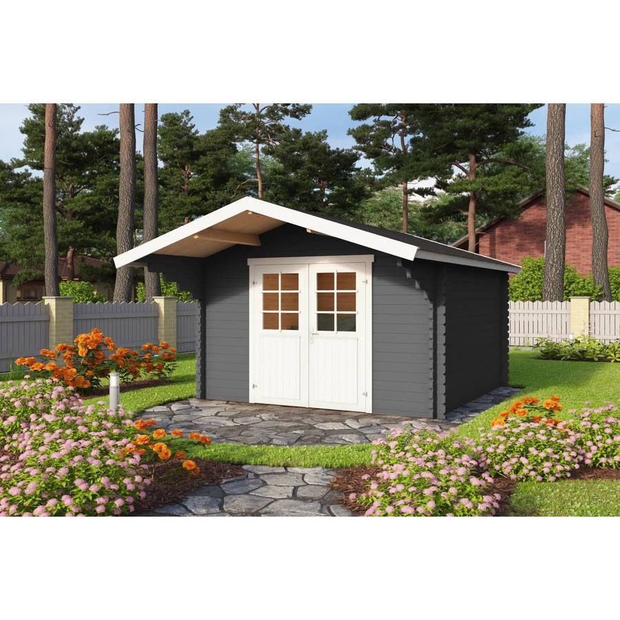 Lasita Holz-Gartenhaus Viljandi 34 mit Satteldach in Graublau, Blockbohlenbauweise aus Fichtenholz, B/T/H: 300 x 300 x 245,1 cm - Bild 2