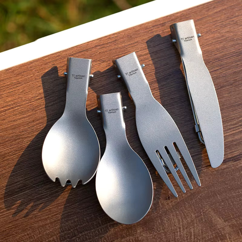Tiartisan Titan-Löffel-Gabel Set, ultraleichtes faltbares Besteck in Silber Matt für Outdoor und Camping - Bild 3