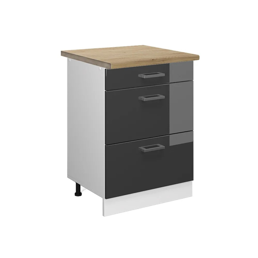 Vicco Küchenunterschrank R-Line in Anthrazit Hochglanz und Weiß mit Eiche-Optik und Schubladen, Breite: 60 cm, Höhe: 81,6 cm, Tiefe: 60 cm - Bild 2