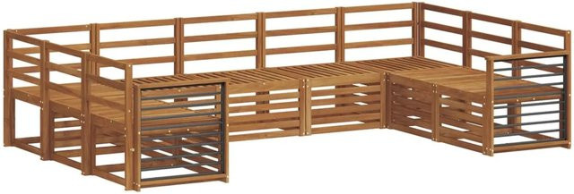 vidaXL Sofagarnitur 9-teilig aus Akazie Massivholz in Natur Braun, U-Form mit Latten-Design - Bild 1