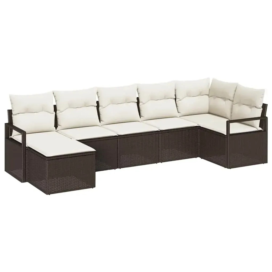 vidaXL Garten-Sofa-Set aus Polyrattan in Braun, 7-teiliges L-Shape Lounge-Set mit Ottomane und Polsterkissen für Terrasse und Garten - Bild 2