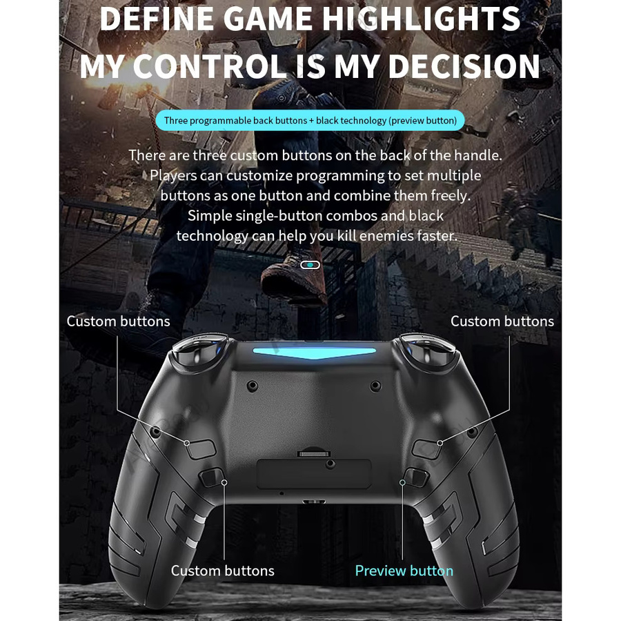 AyeBeau Drahtloser Bluetooth Gaming Controller für PlayStation PS4 PS3 Android PC und Mobile, USB-C Gamepad mit Joystick in Schwarz oder Grün - Bild 3