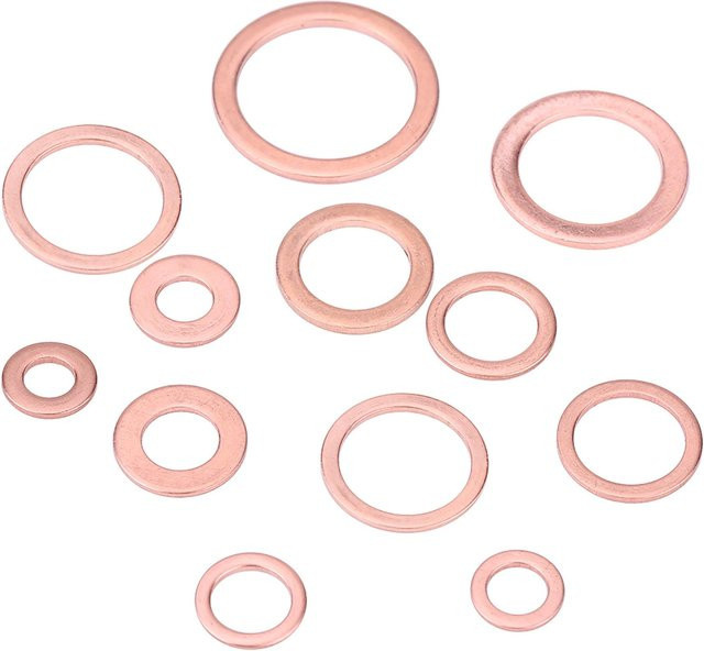Meterk Kupfer Quetschscheiben Set mit 280 Stück in 12 Größen, flache Dichtungsringe in Gold/Orange inklusive Aufbewahrungsbox - Bild 1
