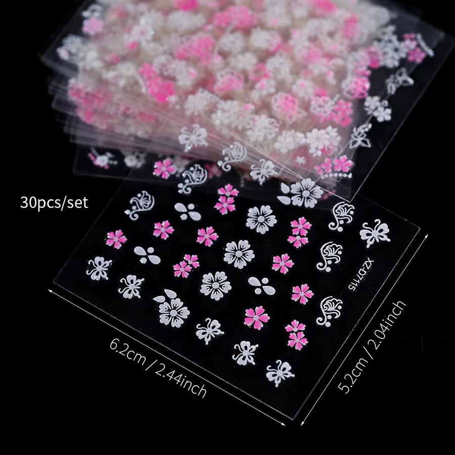 MAFANAILS Nagelaufkleber, 3D Mini Blumen, rosa weiß, 30 Stück - Bild 6