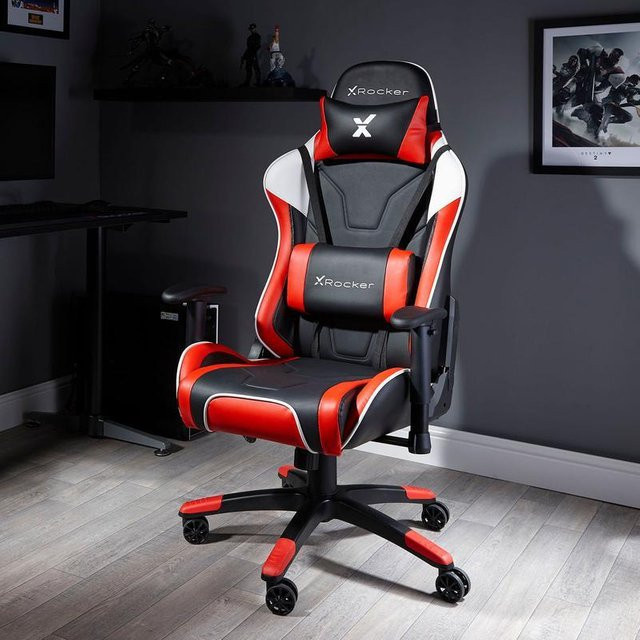 X Rocker Agility Gaming Bürostuhl in Rot mit Kopfstütze und Armlehnen aus Kunstleder - Bild 1