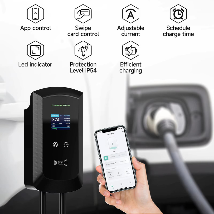 AFEEV Elektroauto Ladestation Wallbox GBT 20234 mit WiFi und Bluetooth, 22KW 32A 3-Phasen EVSE Ladegerät, Schwarz - Bild 4
