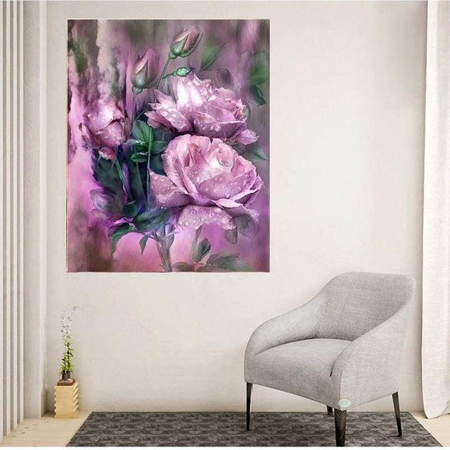FIYO Diamond Painting Blumenbilder als Diamantmosaik in Pink, B/H: 30 x 20 cm - Bild 1