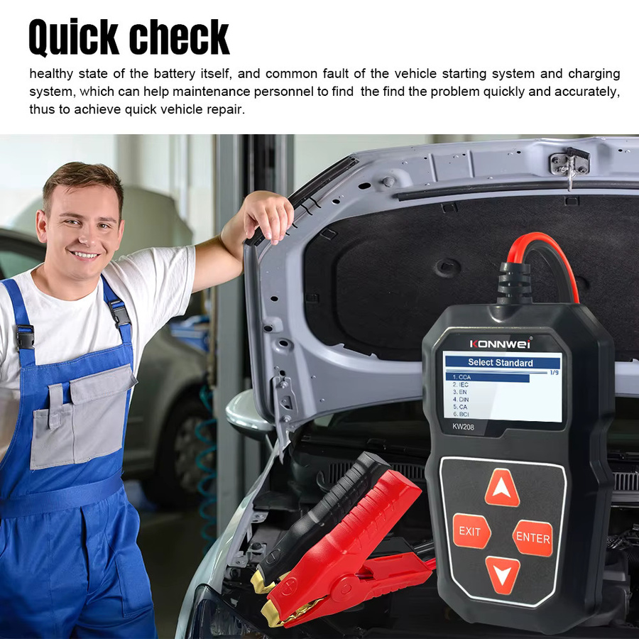 KONNWEI KW208 12 V Auto Batterie Tester und professioneller Automotive Analysator in Schwarz - Bild 4