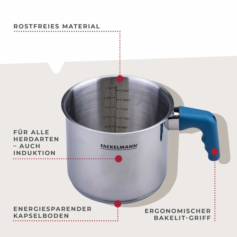 Fackelmann Milchtopf Essential aus Edelstahl in Blau, Durchmesser: 14 cm - Bild 3