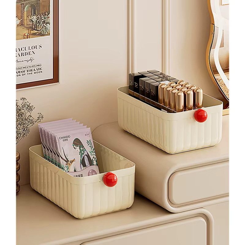 Niedliche Dopamin Aufbewahrungsbox aus Acryl für Schreibtisch und Kosmetik in Beige oder Weiß - Bild 3