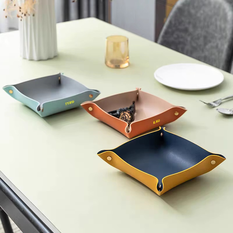 GZGUANDA Leder Ablage mit Gravur für Schmuck, Kosmetik und Schlüssel, Desktop Organizer mit Initialen, erhältlich in Blau, Gelb oder Mehrfarbig - Bild 4