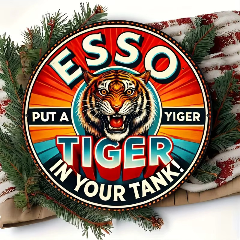 Potdemiel Retro-Metallschild Esso-Tiger Design Wandkunst aus Aluminium, B/B/B: 20,3 x 20,3 x 0,1 cm, Mehrfarbig - Bild 6