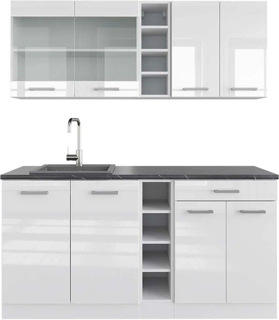 Vicco R-Line Singleküche Weiß Hochglanz und Anthrazit, Breite: 160 cm - Bild 1