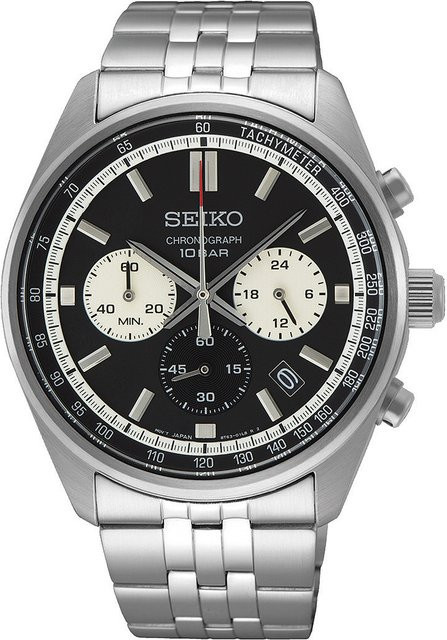 Seiko Chronograph, Quarz, Edelstahl, Schwarz, 42 mm, Herren - Bild 1