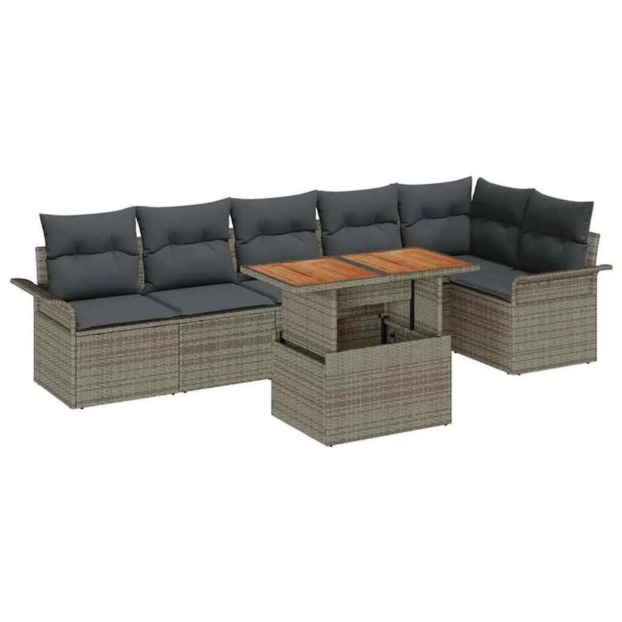7-tlg. vidaXL Garten-Sofa-Set aus Poly Rattan und Stahl in Grau mit integriertem Stauraum und Gartentisch - Bild 2