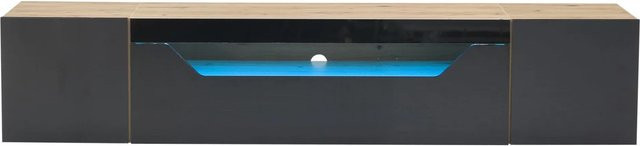 okwish TV Schrank mit LED Stauraum schwebend in Schwarz und Holzfarbe, B/T/H: 180 x 37 x 36 cm - Bild 1