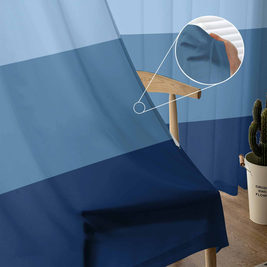 Transparente Vorhänge mit blauem Farbverlauf und Streifen aus Tüll, Voile und Organza, Breite: 135 cm, Höhe: 115 cm - Bild 2