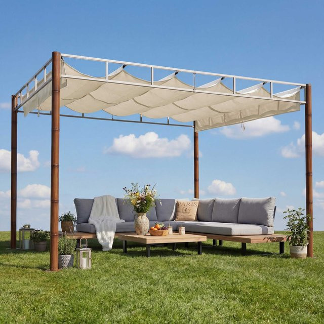 MCW Pergola L42 Garten Pavillon mit Schiebedach in Creme-Weiß, B/T: 300 x 300 cm, Höhe: 220 cm - Bild 1