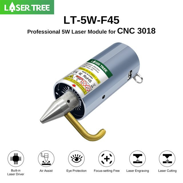 Laser Tree 5W Lasermodul mit pneumatischer Assist, 450-nm-TTL-Laserkopf mit festem Fokus, kompatibel mit CNC3018 - Bild 1