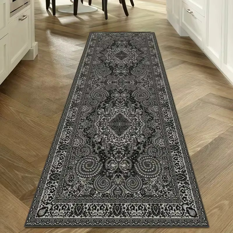 VIKAMA Böhmischer Korridor-Teppich aus Kristall-Samt mit geometrischem Muster in Grau, B/T: 180 x 80 cm - Bild 1