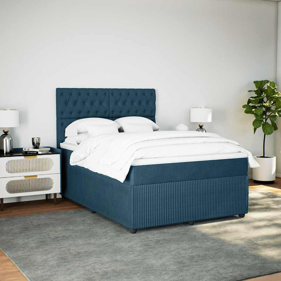vidaXL Boxspringbett mit Matratze aus Samt in Blau, B/T/H: 160 x 200 x 140,5 cm - Bild 6