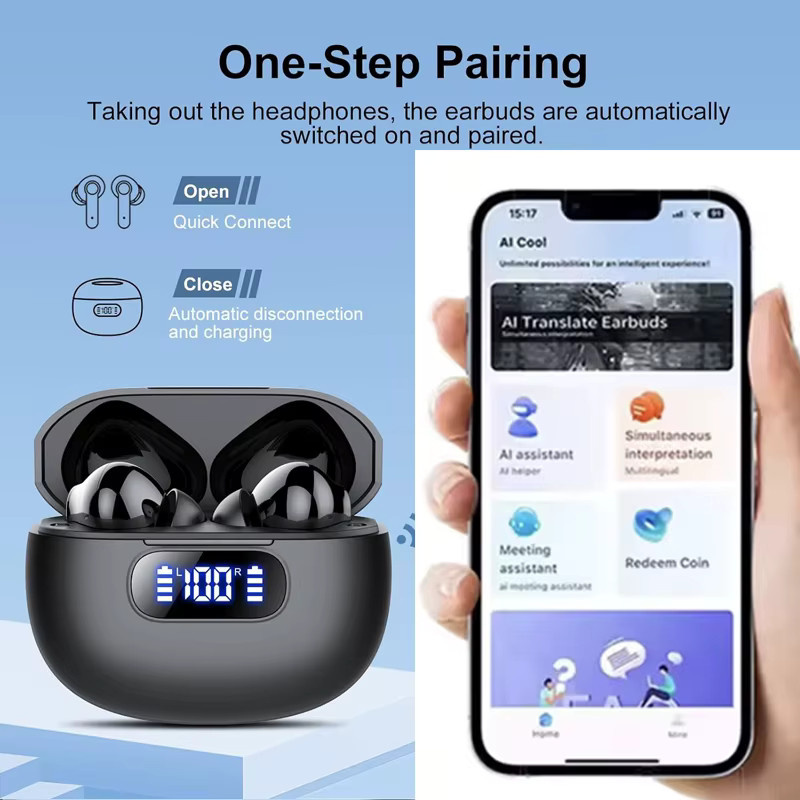 UYUXIO KI-Sprachübersetzer Kabellose TWS Kopfhörer mit Bluetooth 5.4 für 144 Online-Sprachen in Schwarz oder Weiß - Bild 3