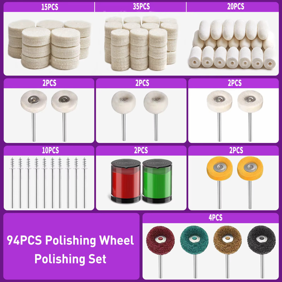 Dremel Rotationswerkzeug-Polierset mit 94 Stück Polierscheiben und Polierbits, 1/8 Zoll Schaft, Zubehör zum Metallpolieren - Bild 2