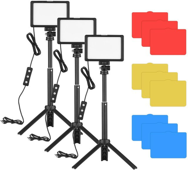 Andoer USB Video Konferenz Beleuchtung Kit mit 3 dimmbaren LED Tischleuchten 5600K in Schwarz - Bild 1