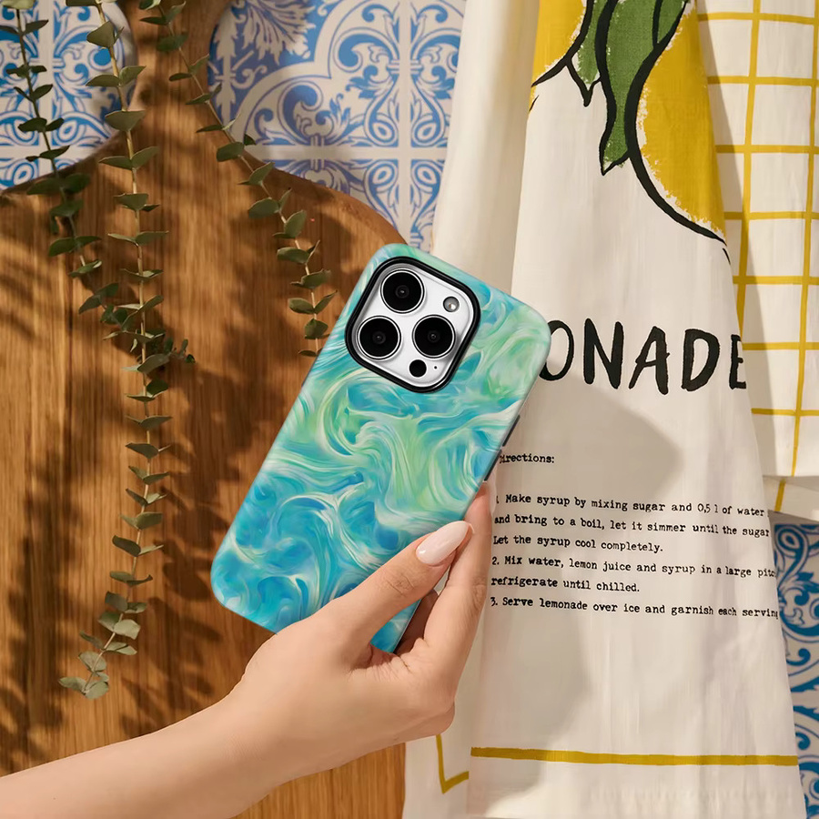 Handyhülle mit blaugrünen Wellen für Apple iPhone 11 bis 17 Pro Max Plus, doppellagiges Design - Bild 3