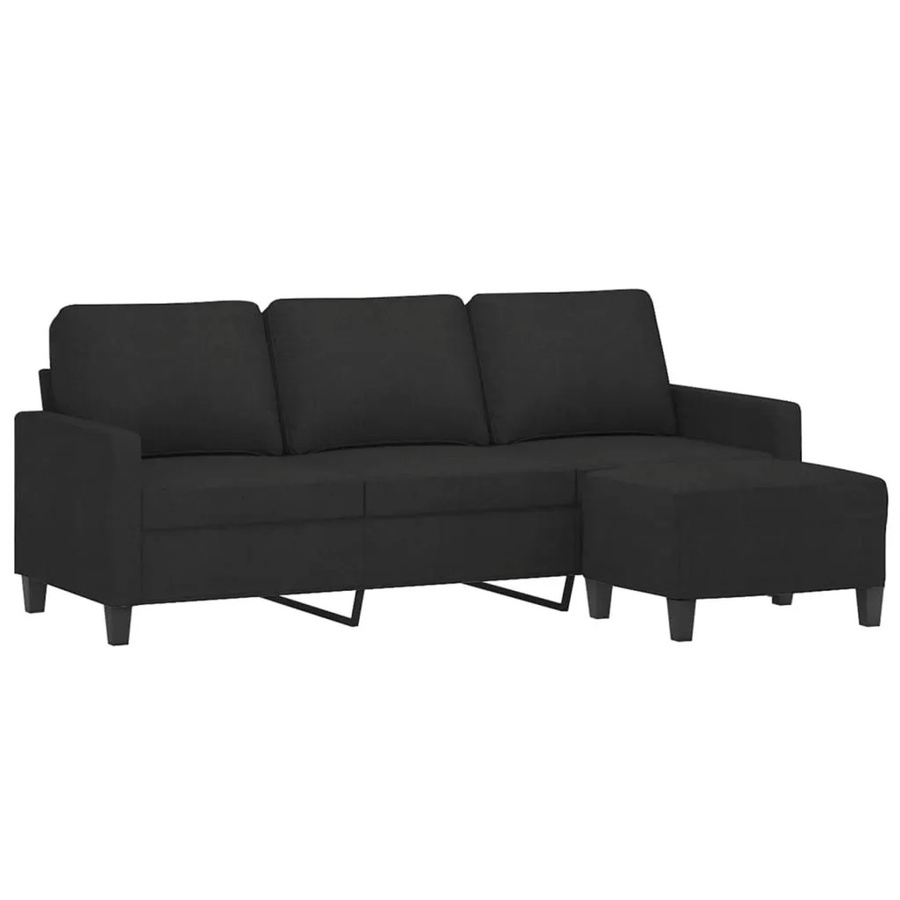 vidaXL 3-Sitzer-Sofa mit Hocker in Schwarz aus Stoff mit Armlehnen und modernem Design - Bild 2