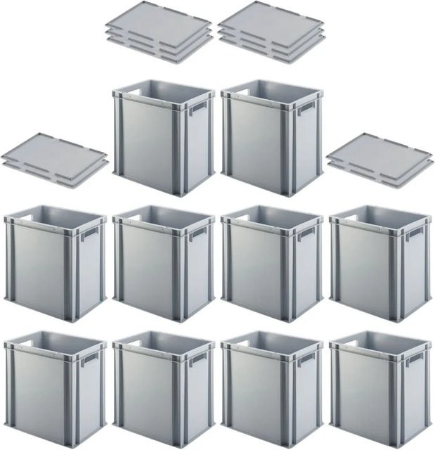 PROREGAL SuperSparSet 10x Eurobehälter mit offenem Griff und Auflagedeckel, Grau, H x B x T: 40 x 30 x 40 cm - Bild 1