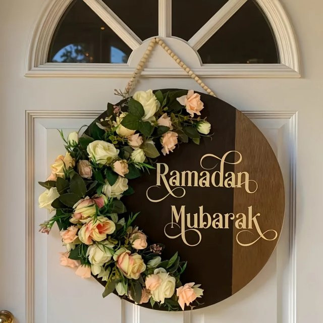 LUMINLOOM Vintage Holztürschild Blumen-Plakette Wanddekoration Braun Rund Durchmesser: 20 cm - Bild 1