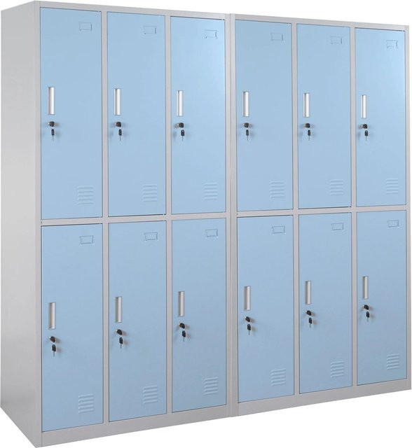 Proregal Schließfachschrank Saturn aus Metall mit 12 Fächern in Blau, H x B x T: 180 x 180 x 50 cm - Bild 1