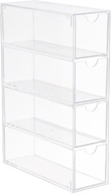 mfySpace Brillen Aufbewahrungs Organizer Box mit 4 Schubladen aus Acryl, stapelbar, Farbe: Weiß/Transparent - Bild 1