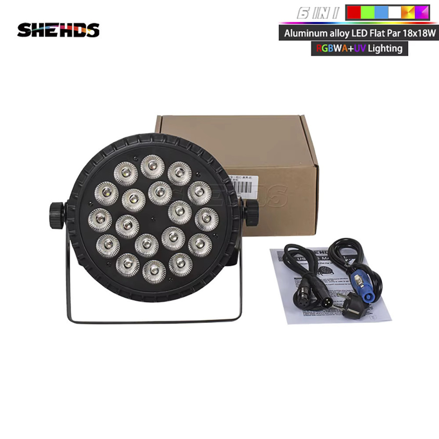 SHEHDS LED Par Flat Big 18x18W 6in1 RGBW Bühnenbeleuchtung mit DMX512 aus Aluminiumlegierung in Schwarz - Bild 4