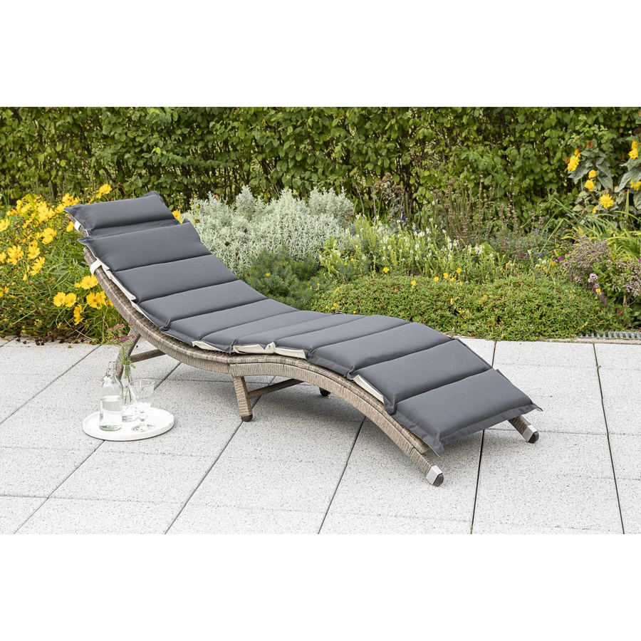 Merxx Waikiki Gartenliege aus Stahl mit Kunststoffgeflecht und Auflagen in Grau, B/T/H: 172 x 54 x 62 cm - Bild 2