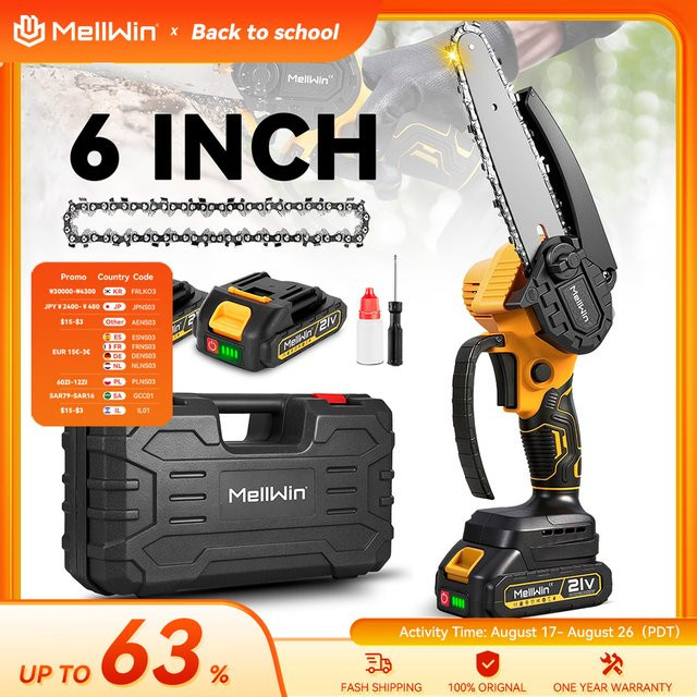 MELLWIN Elektrische Mini Kettensäge 6 Zoll Akku-Astsäge für Makita 18V Akku - Bild 1
