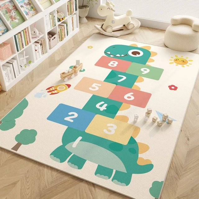 VIKAMA Cartoon-Dinosaurier Digitalteppich für Kinderzimmer und Wohnzimmer, rutschfeste Krabbelunterlage in Mehrfarbig - Bild 1
