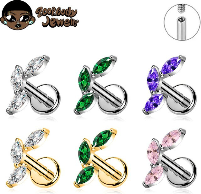 ZOORBODY JEWELRY Ohrpiercing Titan, Triple Marquise, Silber, Unisex - Bild 1