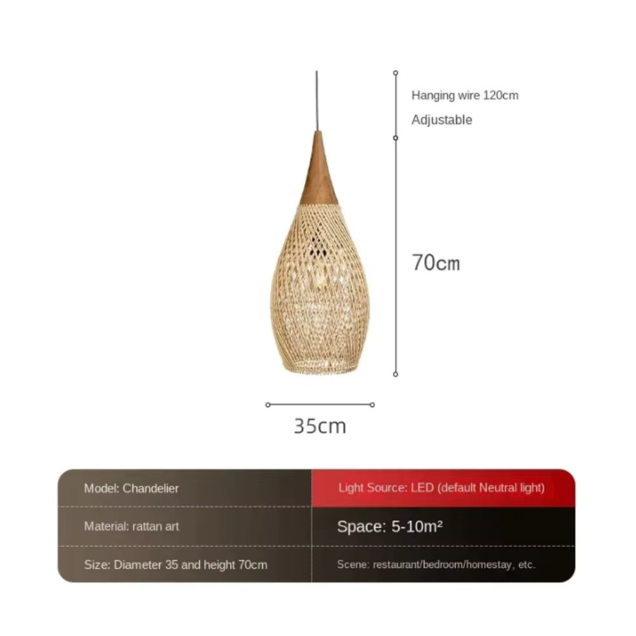 JOYINLED Pendelleuchte aus Rattan in Beige im ethnischen Design für das Esszimmer - Bild 2