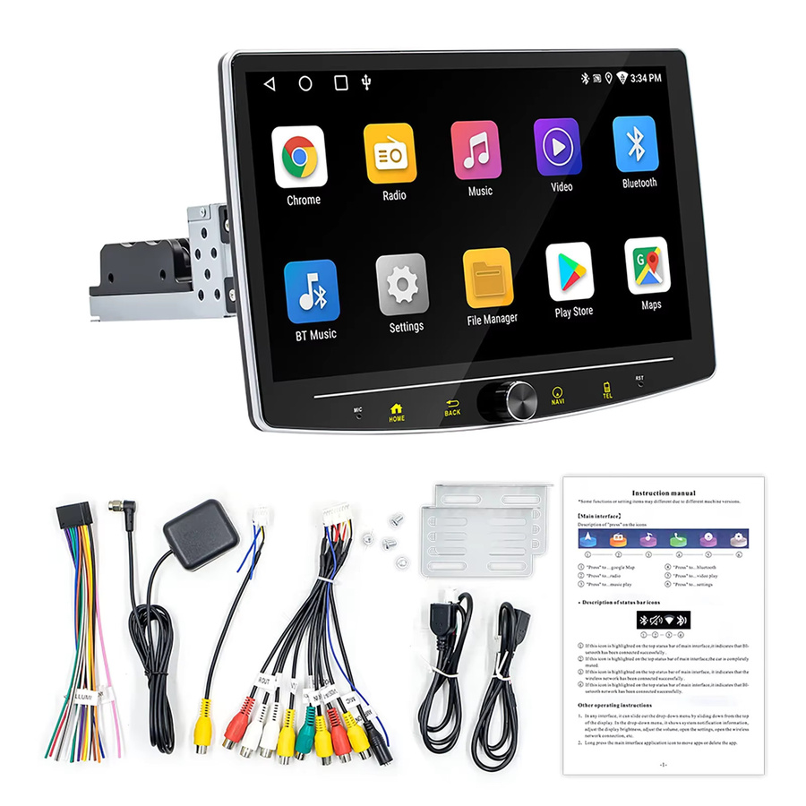 ESSGOO Universal Autoradio mit Android 15, 10.1 Zoll Touchscreen, 4+64 GB, Schwarz, 1 DIN mit 360 Grad drehbarem Display, Wireless CarPlay, Android Auto, GPS, Bluetooth, WiFi und Lenkradsteuerung - Bild 7