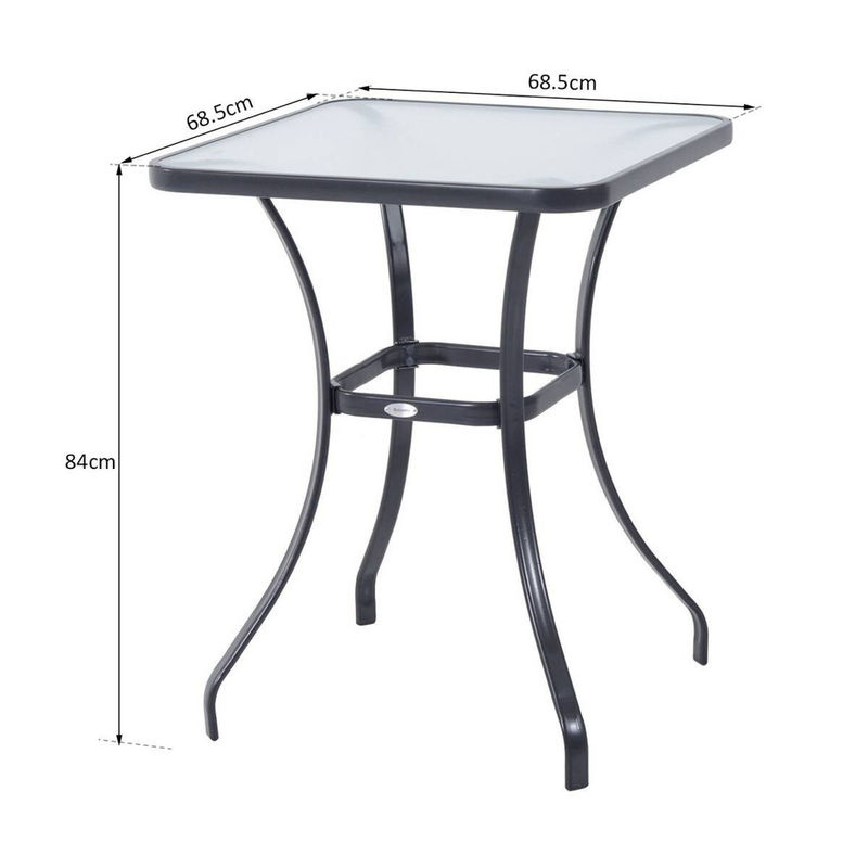 Outsunny Gartentisch quadratisch aus Metall und Hartglas in Schwarz mit Wasserkräuselung-Muster für Garten und Balkon B/T/H: 68,5 x 68,5 x 84 cm - Bild 4