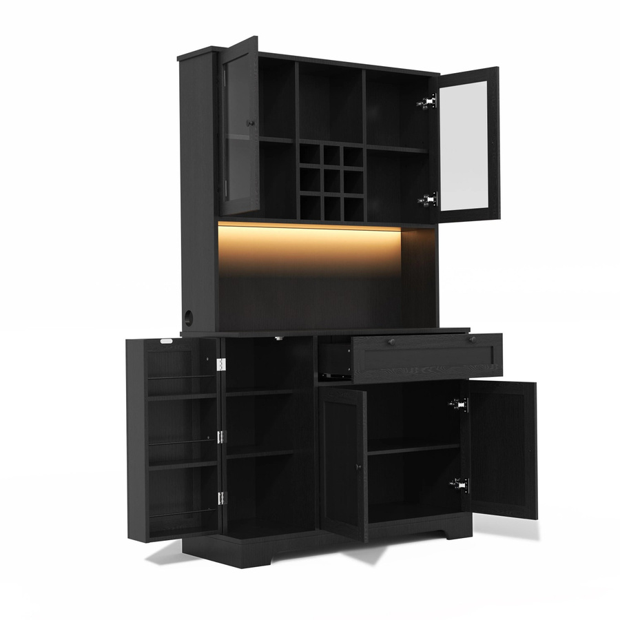 okwish Hochschrank für die Küche mit LED-Beleuchtung, Gewürzregal und Steckdose, Schwarz, H x B x T: 180 x 105 x 40 cm - Bild 2