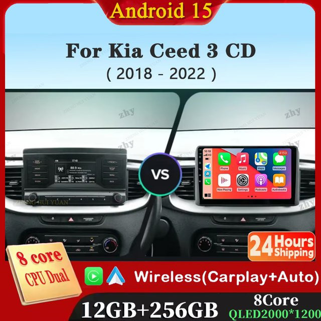 TIEYEZ Android 15 Multimedia Radio für Kia Ceed 3 CD 2018 - 2022 mit Carplay, WIFI, 4G, GPS und Navigation in Schwarz - Bild 1