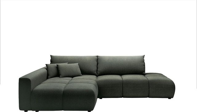 Vente-unique Schlafsofa Minturno in Tannengrün mit L-Form und Ausziehfunktion, Breite: 282 cm - Bild 1