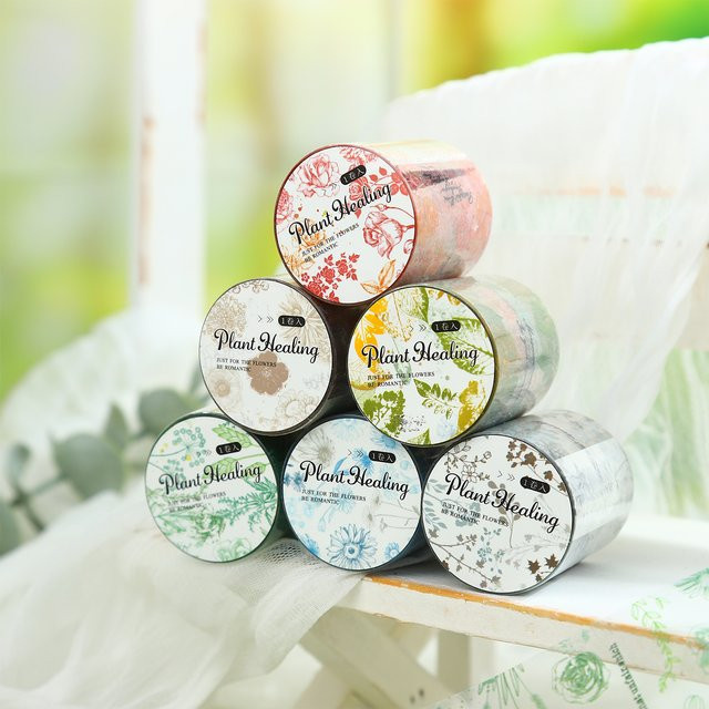 Vintage Washi-Tape-Set mit Blumen- und Pflanzenmotiven aus transparentem PET in Multicolour für Scrapbooking und DIY-Dekoration - Bild 1